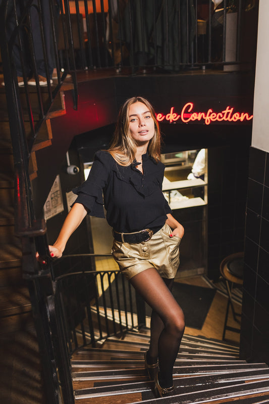 Short Valero en similicuir doré