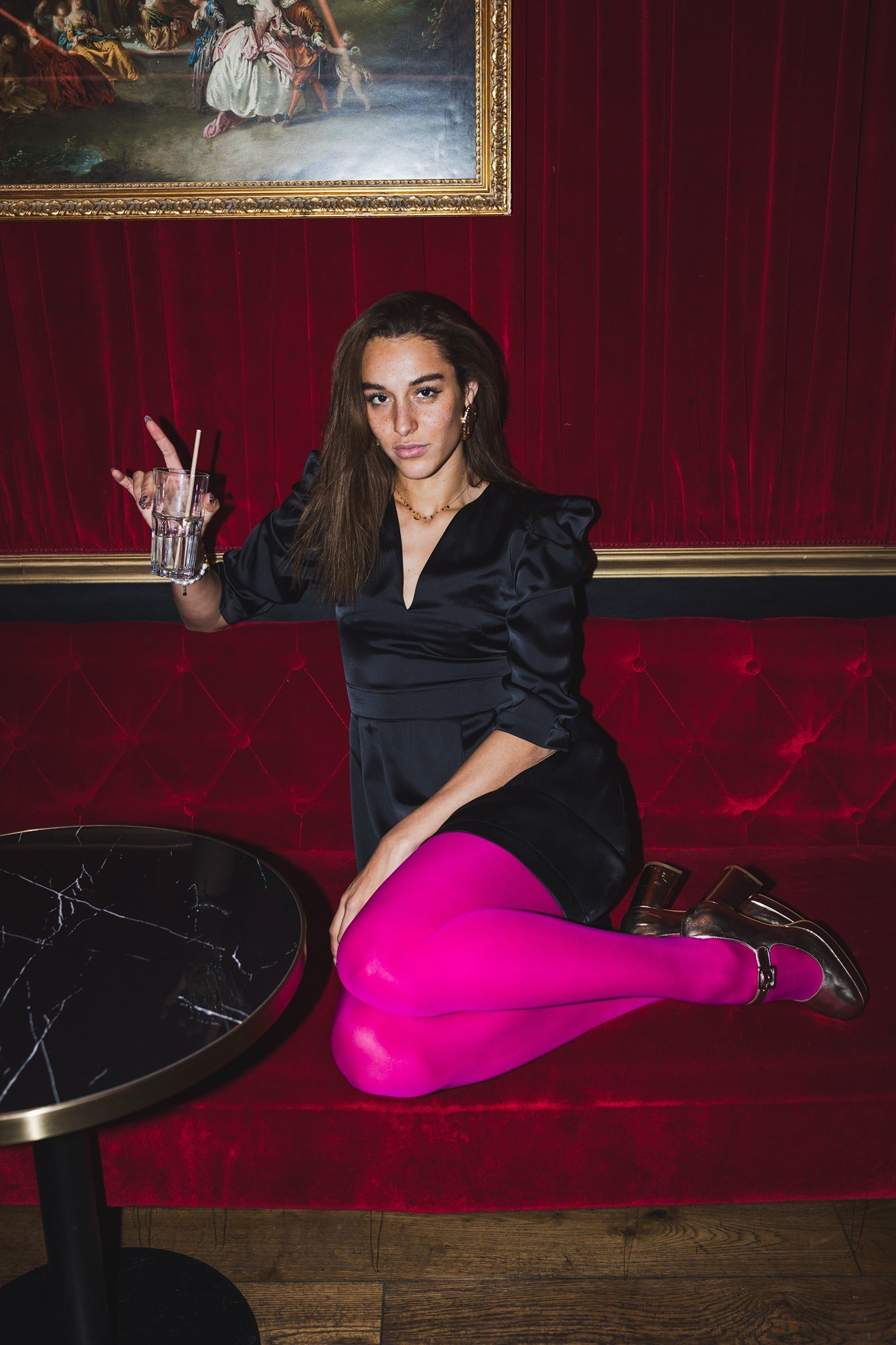 robe Sabine en satin noir