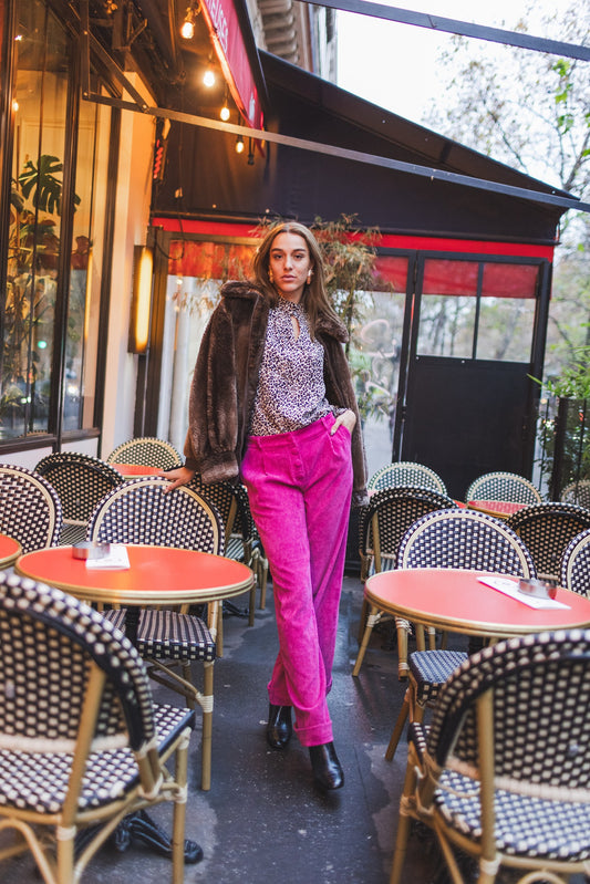 Pantalon Virgile velours rose