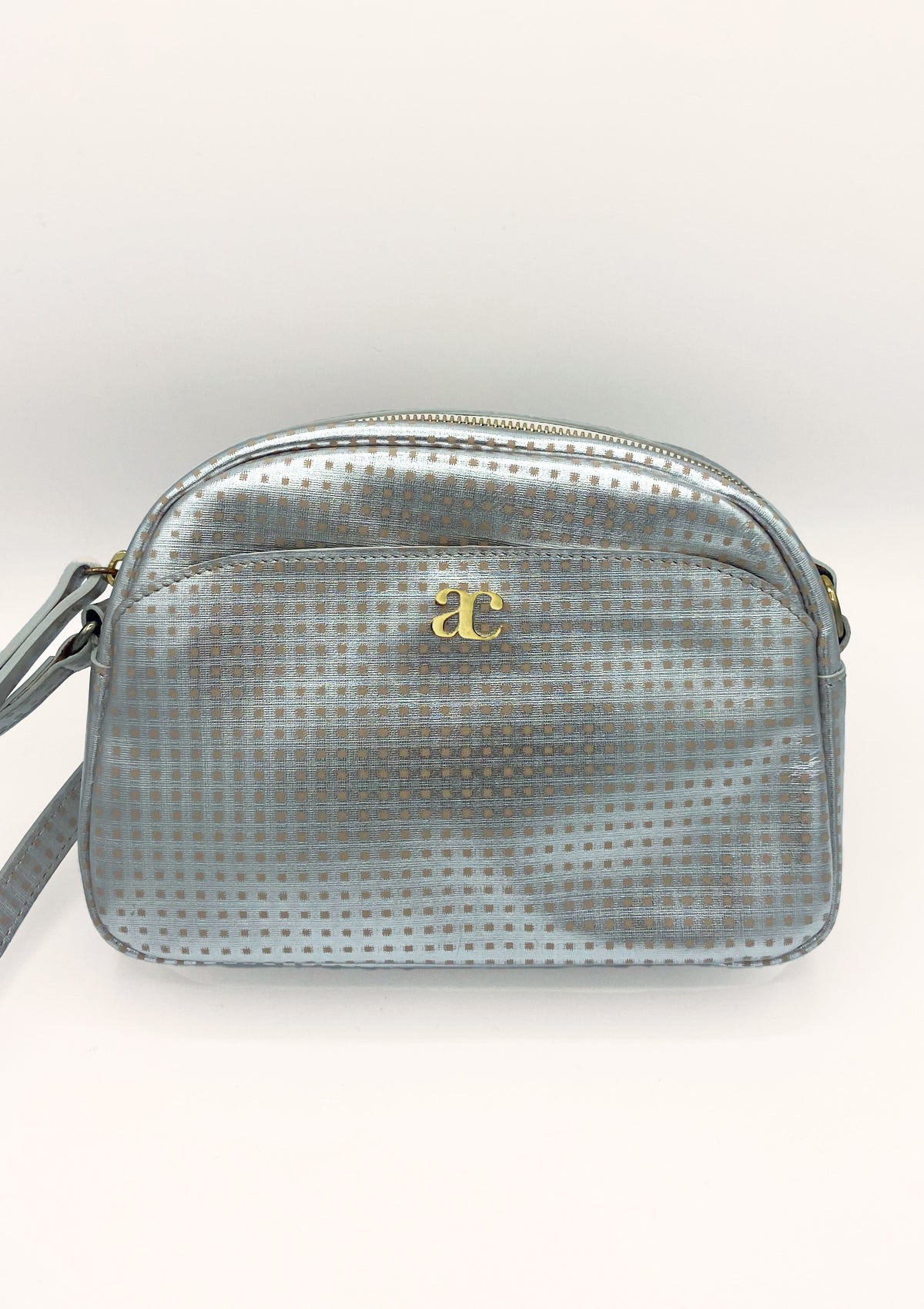 Sac Justine argenté à pois roses