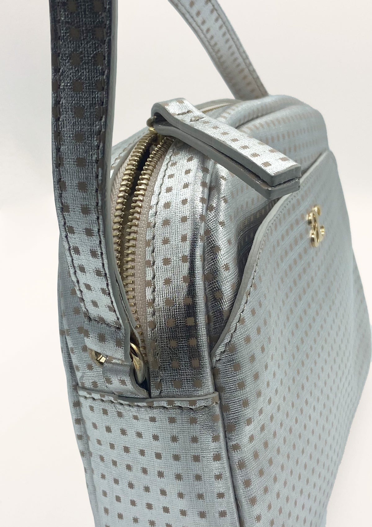 Sac Justine argenté à pois roses