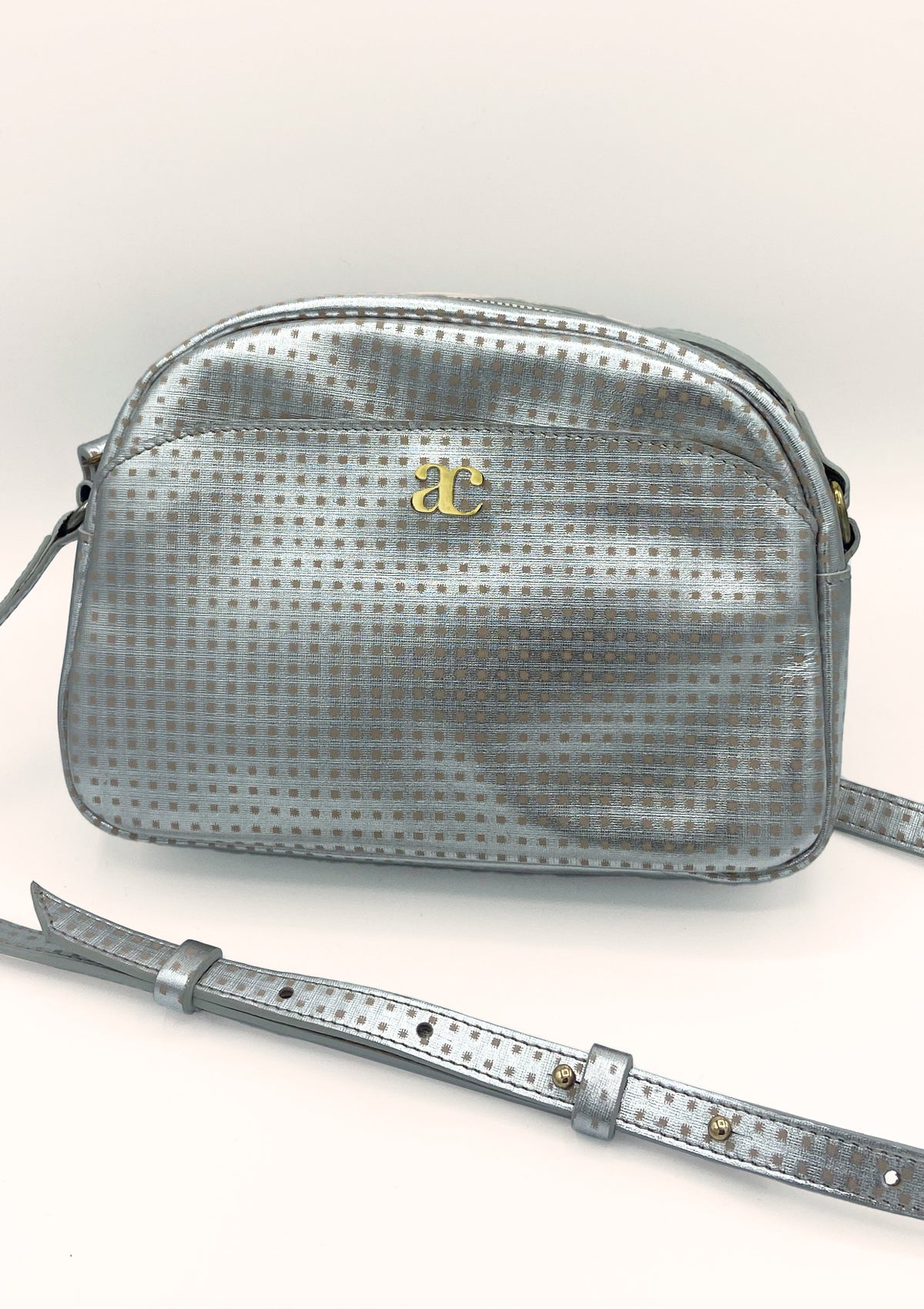 Sac Justine argenté à pois roses