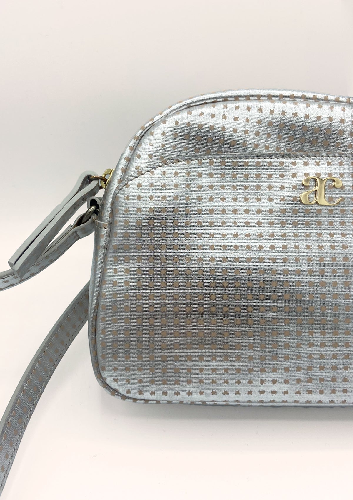 Sac Justine argenté à pois roses