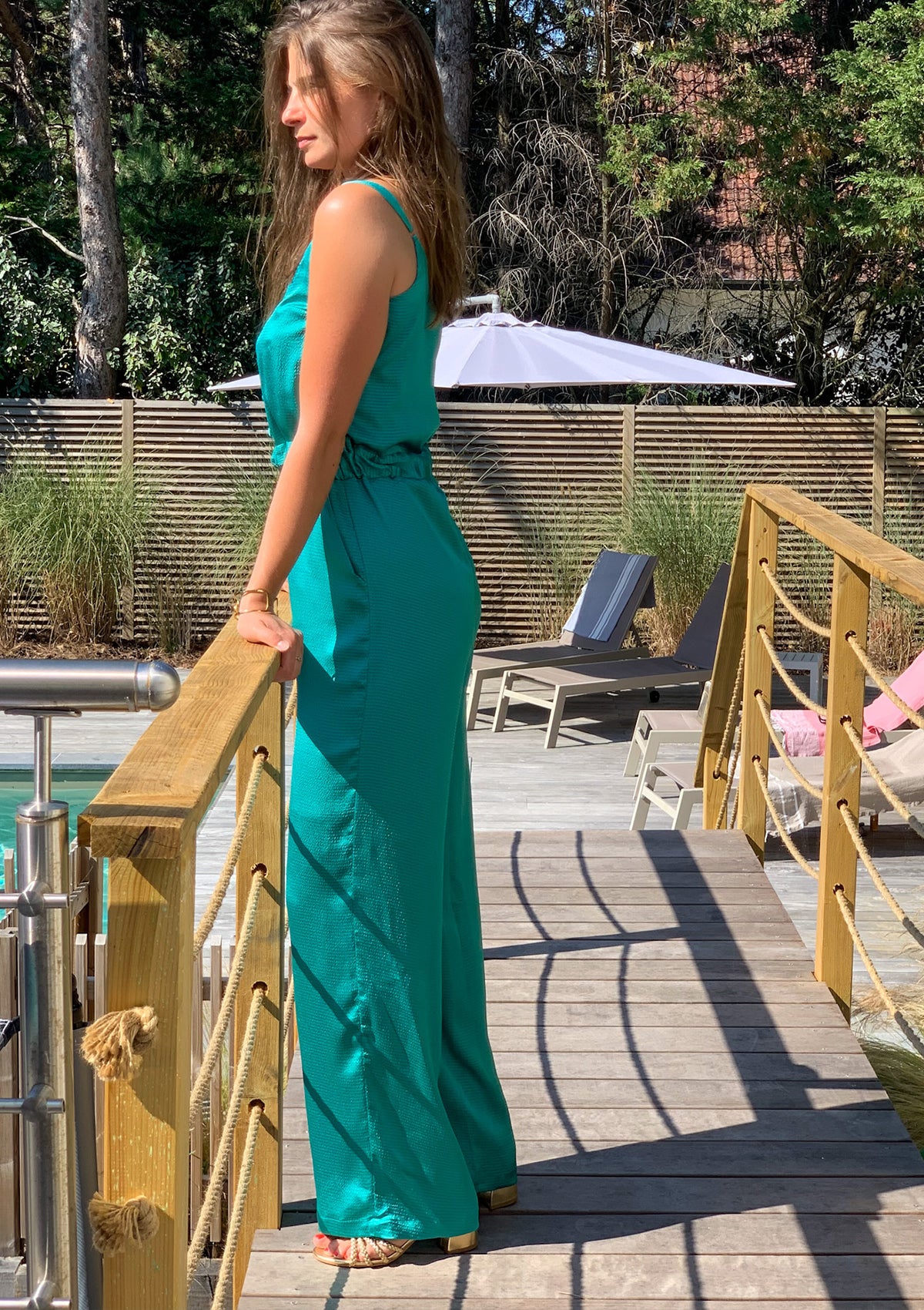 combinaison longue satin, verte