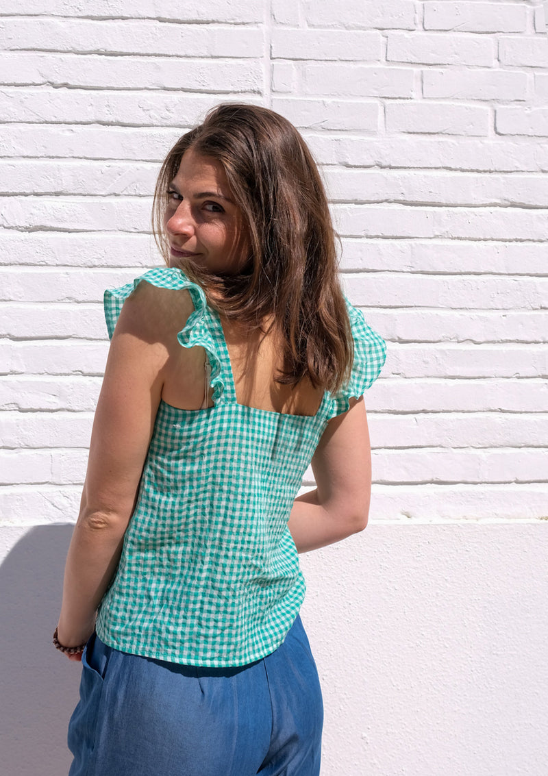 debardeur vert, vichy, gaze de coton, made in france