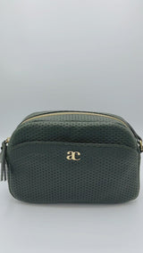 Khaki green Justine bag in openwork leather