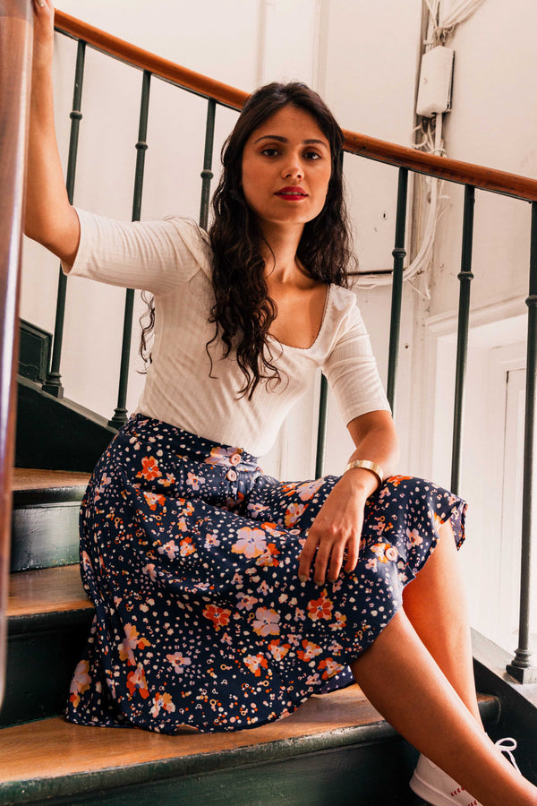 jupe fleurie- made in france- jupe midi