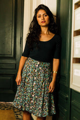 jupe mi longue- jupe évasée- jupe fleurie- anne constance paris- made in france
