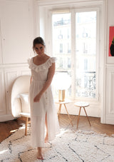 robe longue blanche- coton- decolleté-fente
