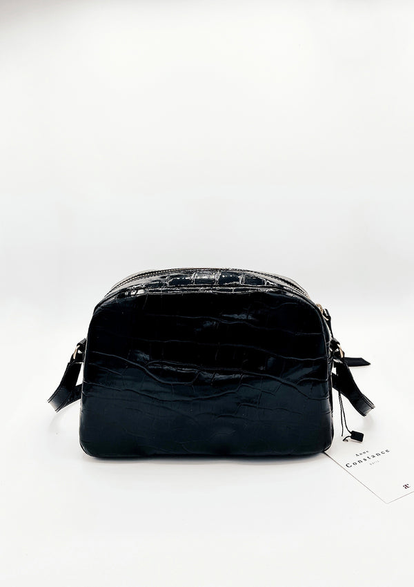 Black varnished Justine Croco bag