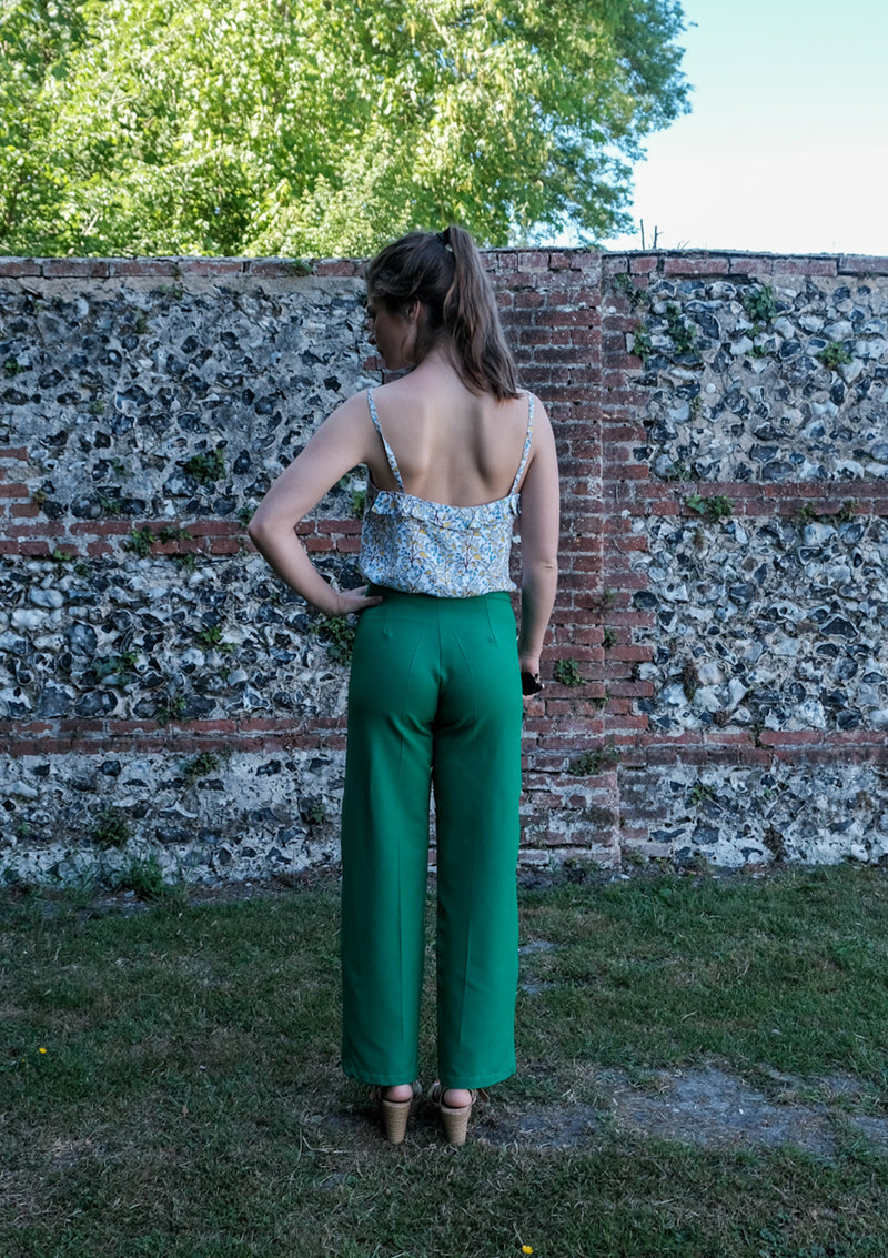 pantalon évasé, ample,vert,stretch