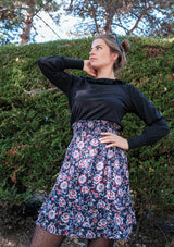 jupe courte à volants, imprimé fleurs
