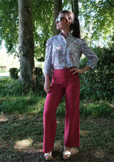 pantalon évasé, rose,ample,double boutonnage