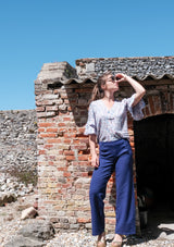 pantalon à pont, double boutonnage, flare
