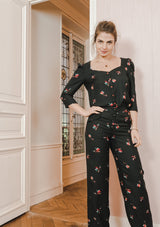 pantalon fluide noir imprimé